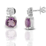 Charming 18K White Gold Diamond & Amethyst Studs