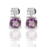 Charming 18K White Gold Diamond & Amethyst Studs