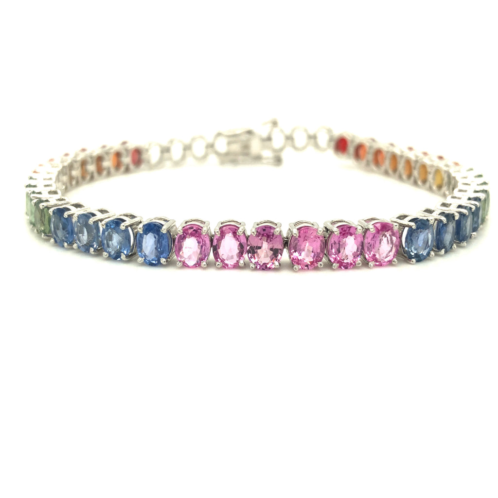 925 Silver Bracelet with Garnet Beads & Green Sapphire Pavé Swirl – Sazingg