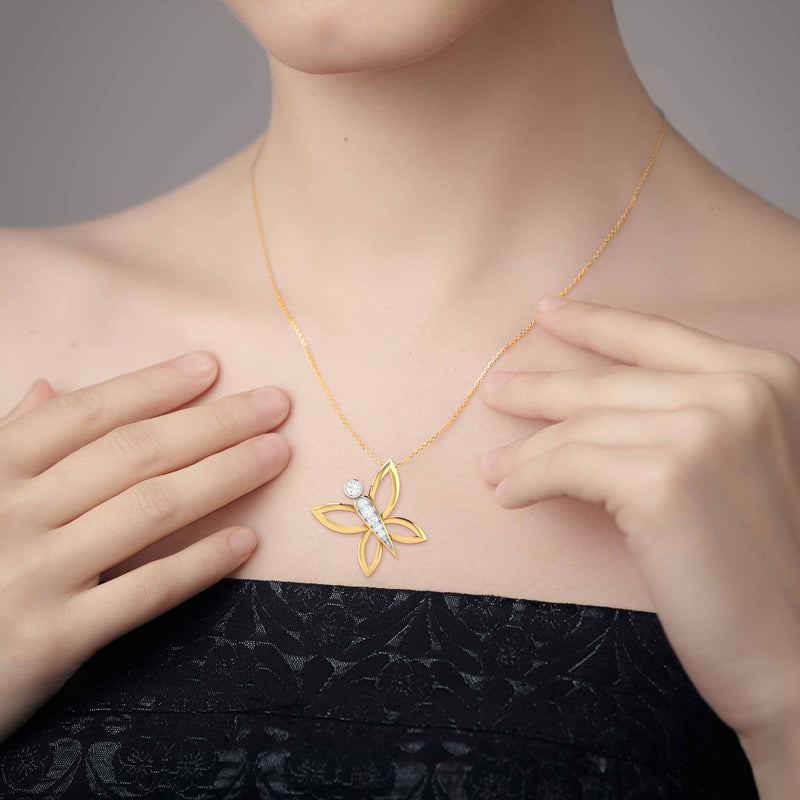 Roberto Coin 18K Yellow Gold Tiny Treasures Princess Diamond Butterfly  Necklace, 18