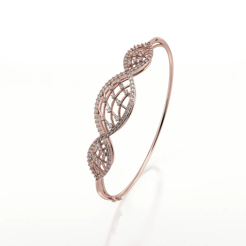 Rose & White Gold Diamond Bangle Bracelet 18K