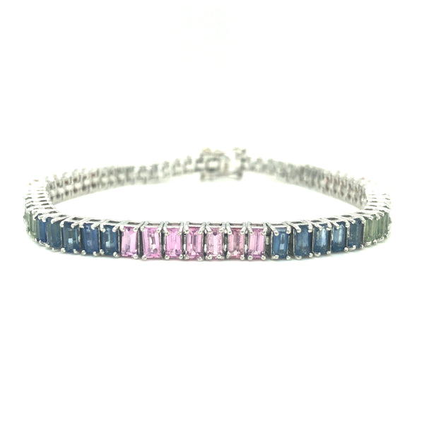 14K White Solid Gold Mens Diamond Blue Sapphire Bracelet 56.00 Ctw –  Avianne Jewelers