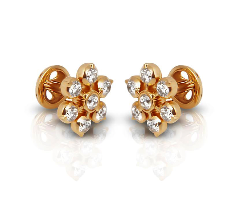 Flower Diamond Traditional Stone Diamond Earrings Price Rubans 18K